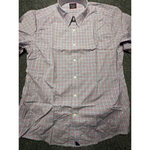 Untuckit‎ Shirt Mens 2XL Blue Red Plaid Sauterns Button Down Short Sleeve Cotton